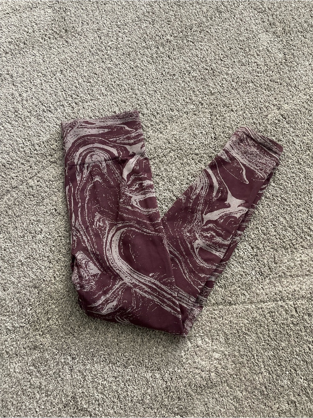 Athleta Aurora Shine Leggings in the "Spiced Cabernet" marble print